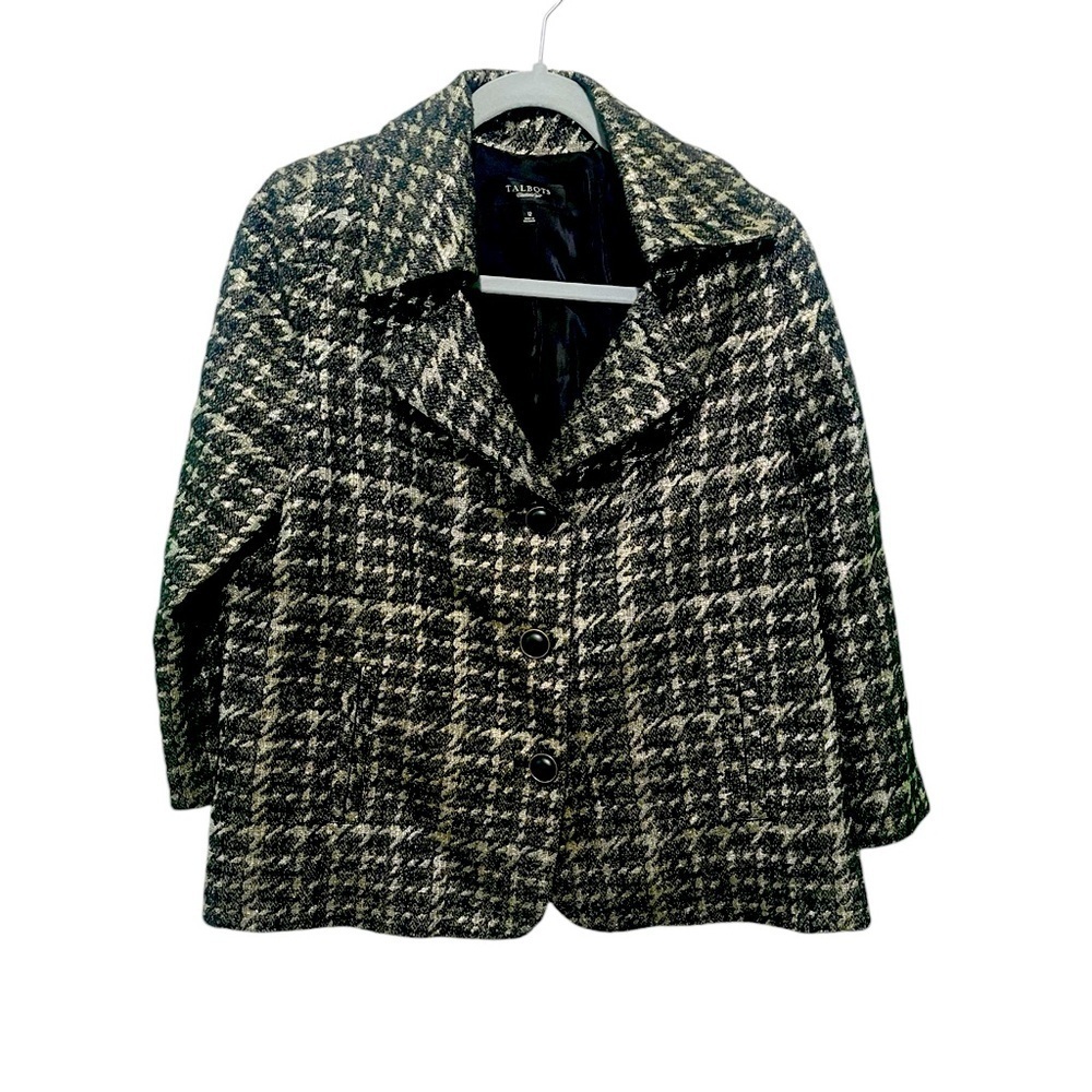 Talbots Metallic Black and Gold Blazer Houndstooth Blazer